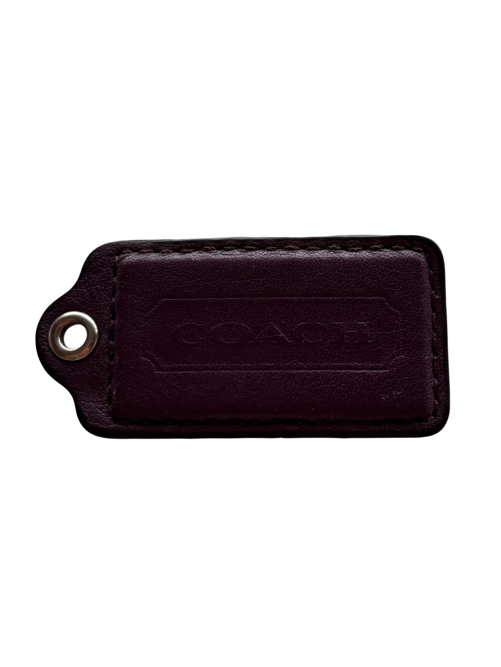 Coach Leather Key Hang Tag in Dark Plum with Metal Eyelet